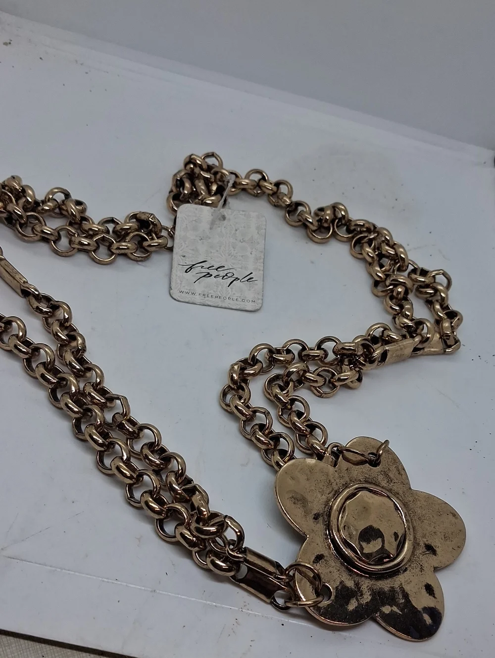 NWT Free People Gold Flower Chain Belt